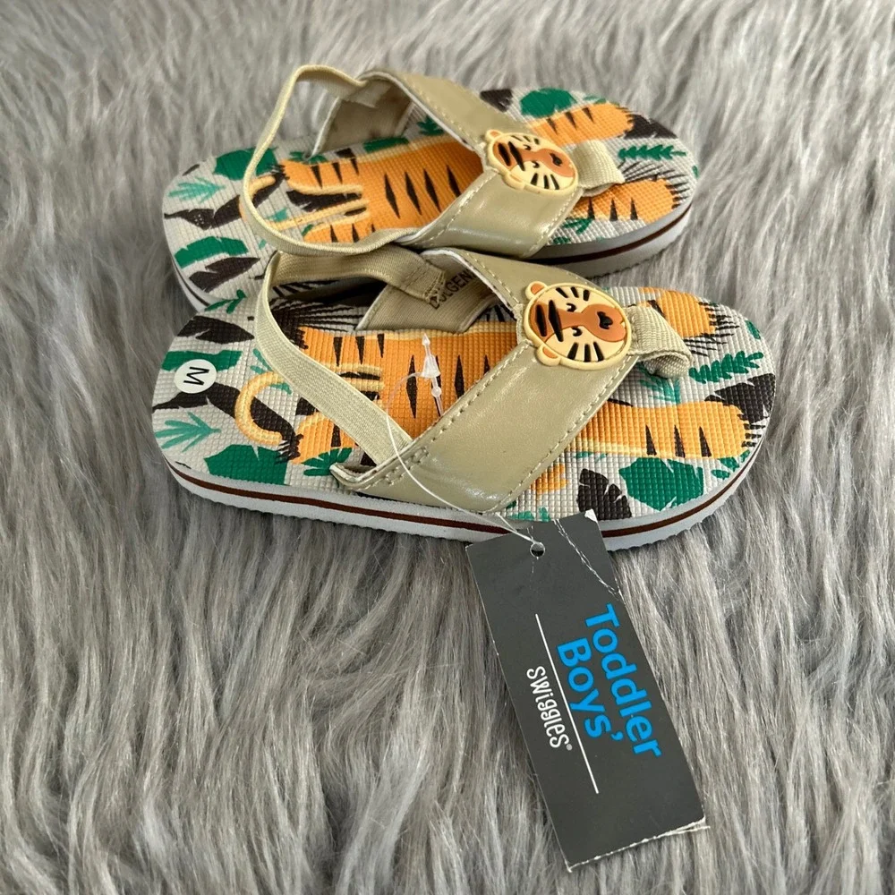 Swiggles Tiger Flip Flops Toddler Boys Size‎ Medium (7-8) Sandals Shoes